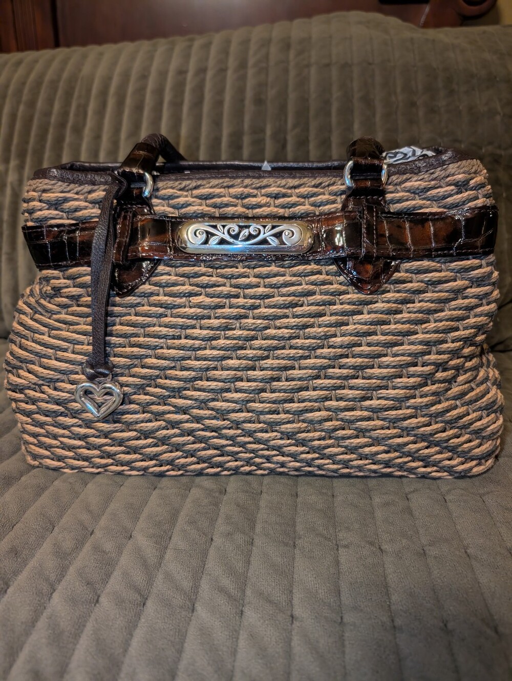 Brighton- Woven Straw Tote Bag with Brown Trim